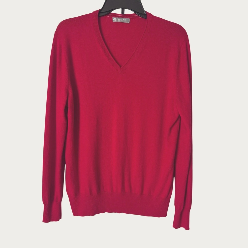 Galeria Silk Cashmere V-Neck Sweater Womens L Red Luxury Knit Quiet Luxury